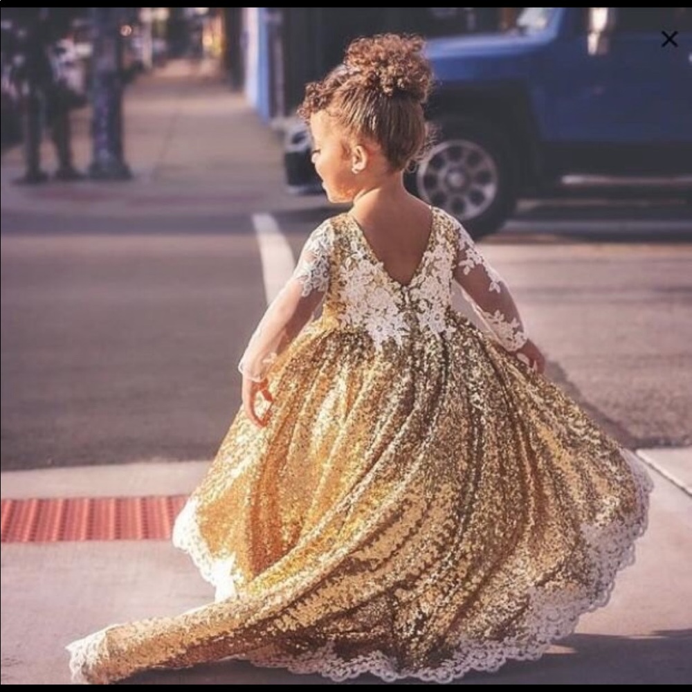 Gold sequin lace high low dress